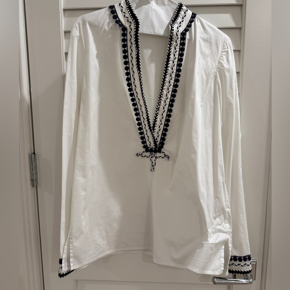 Tory Burch White Tunic blouse with white and black border details